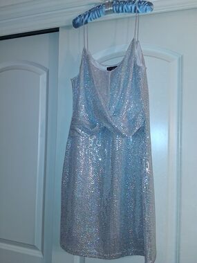 As U Wish Silver Sequin Cowl Mini Dress